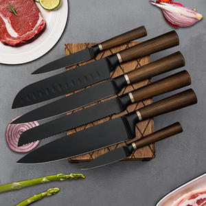 Wholesale Household Kitchen Cutlery <b>Set</b> Coated Wood Grain Stainless Steel Kitchen <b>Knife</b> <b>Set</b> with Wooden <b>Knife</b> Block - Product Image 2