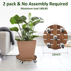 En stock plateau de pot de fleur rond de 25cm 40cm <span class=keywords><strong>support</strong></span> en bois avec base de pot de fleur de roue plateau de pot de fleur mobile en bois carbonisé - Product Image 4