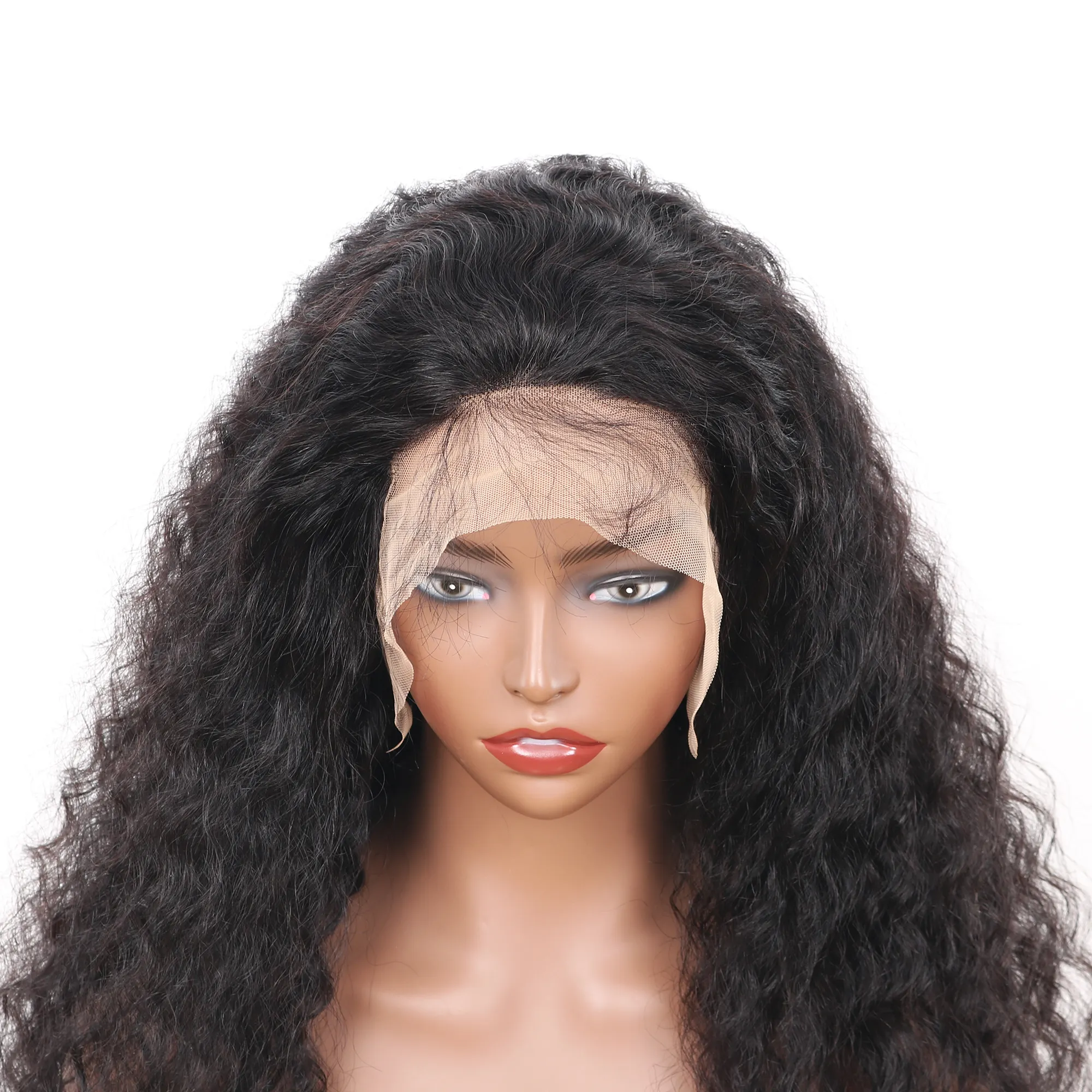 High Quality 8-40 Inch Brazilian Swiss Pre Piucked Natural Black Deep Wave 2X6 Transparent Lace Front Wig With Human Hair