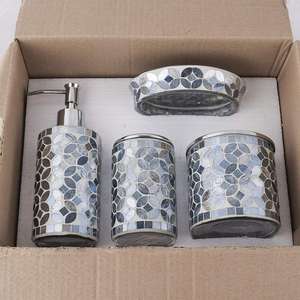 Mosaico de vidrio coloreado de diseño moderno, conjunto de accesorios de baño de madreperla de cerámica, venta al por mayor para hoteles, uso doméstico, diseño OEM - Product Image 3