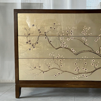 Console de Chevet Moderne en Bois Peinte à la Main avec Feuille d'Or et Miroir pour Entrée ou Chambre