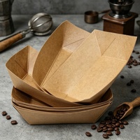 Barquette autoportante en papier kraft jetable, résistante à l'huile, avec pelliculage brillant, pour chips, snacks, sushi, nouilles, pique-nique, barbecue, aliments à la française
