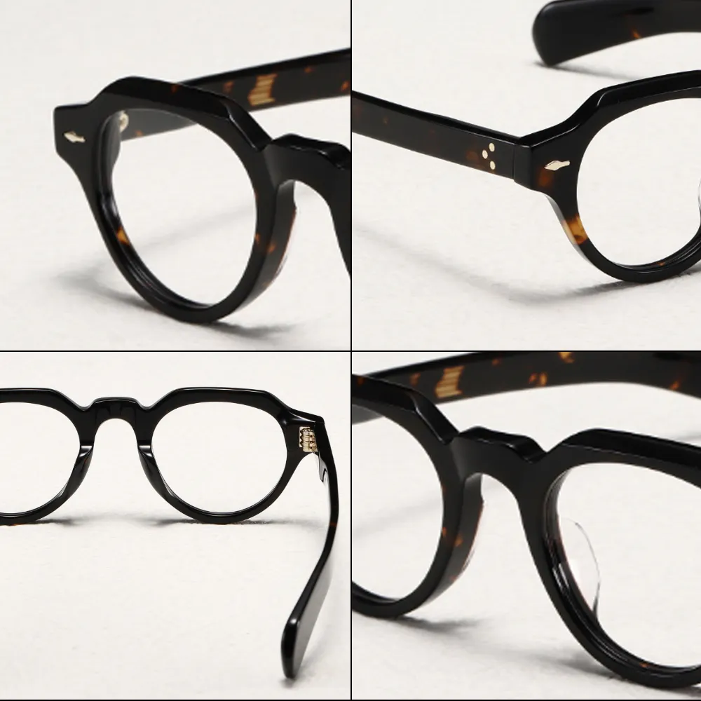 女性のための最新デザインプレミアムレトロ厚いアセテート光学メガネラウンドオリーブグリーン眼鏡