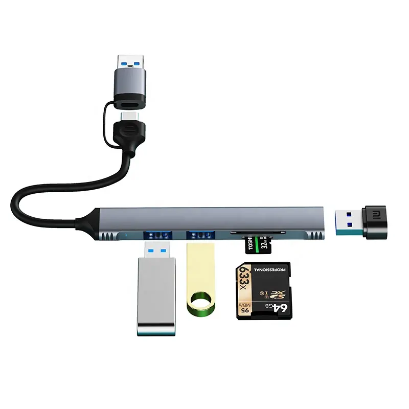 Hub USB 3.0 2 en 1 à 5 Ports pour adaptateur Multiport OTG Hub SD TF lecteur de carte USB C Hub
