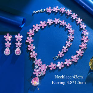 Parure de bijoux en plaqué rhodium avec zircons cubiques, motif fleur violette et goutte d'eau, collier et boucles d'oreilles pour <span class=keywords><strong>femme</strong></span>, idéale pour mariages et événements. - Product Image 6