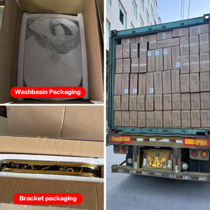 Lavabo de cerámica de mármol blanco pequeño, montaje colgado en la pared, fregadero de mármol, fregadero flotante, lavabo de tocador de baño de oro gris mate - Product Image 4