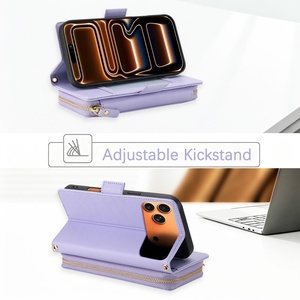 Funda de piel sintética al por mayor para iPhone 17 12 13 14 15 16 Pro Max con cuerda para colgar, tarjetero y soporte protector - Product Image 4