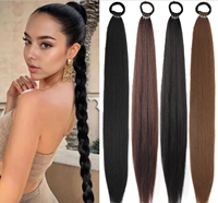 Extension de queue de cheval de 28 pouces, cheveux raides Yaki, attache élastique, extrémités synthétiques naturelles, plusieurs couleurs, vente en gros par Senmu Beauty