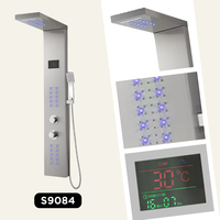 Villa de luxe salle de bain murale double poignée en acier inoxydable brossé cascade LED panneau de douche avec jet de pluie de massage doux
