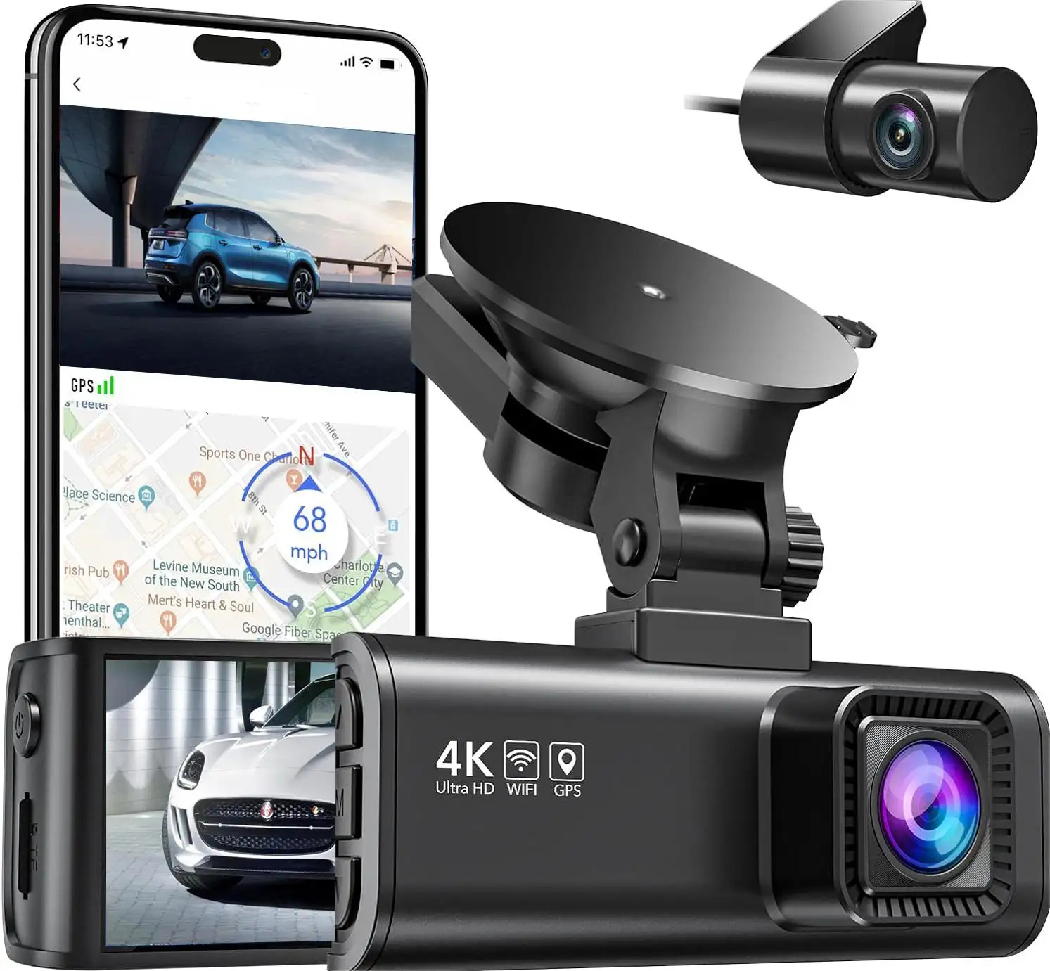 Dash Cam phía trước và phía sau, 4K/2.5K full HD Dash Camera cho xe ô tô, được xây dựng trong Wi-Fi GPS, tầm nhìn ban đêm, góc rộng vòng lặp ghi âm