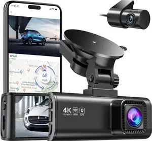 Kamera dasbor depan dan belakang, kamera dasbor Full HD 4K/2.5K untuk mobil, GPS Wi-Fi bawaan, penglihatan malam, perekaman putaran sudut lebar