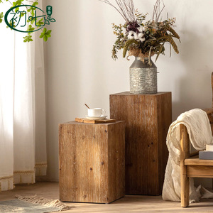 American Style Wooden Side <b>Table</b> Retro Distressed Handmade <b>Coffee</b> <b>Table</b> For Living Room Bedroom Wedding Prop - Product Image 1