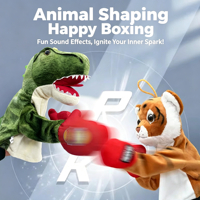 Marionnette de poignet en peluche sonore en gros, avec bouche mobile, modèles animaux (dinosaure, requin, licorne) et thèmes de boxe, pour jeu parent-enfant et anniversaire d'adolescent