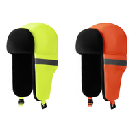 Chapeau d'hiver thermique QJ OEM personnalisé, style Ushanka, couleur fluorescente, avec protections d'oreilles et bandes réfléchissantes, idéal pour le nettoyage