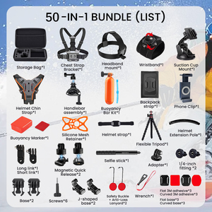 Kit d'accessoires pour caméra d'<span class=keywords><strong>action</strong></span> 50-en-1 HONGDAK Factory OEM : Sangle <span class=keywords><strong>de</strong></span> poitrine, support <span class=keywords><strong>de</strong></span> fixation pour casque, sangle <span class=keywords><strong>de</strong></span> tête pour GoPro et Insta360 - Product Image 6