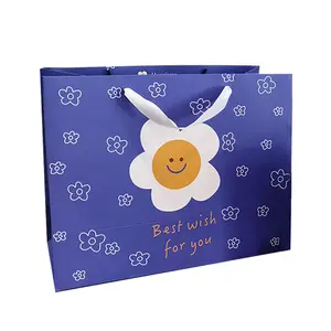 Sacchetto di carta del modello del girasole del Logo della stampa personalizzata di qualità più venduto all'ingrosso che imballa il sacchetto di carta dell'abbigliamento del regalo dell'indumento