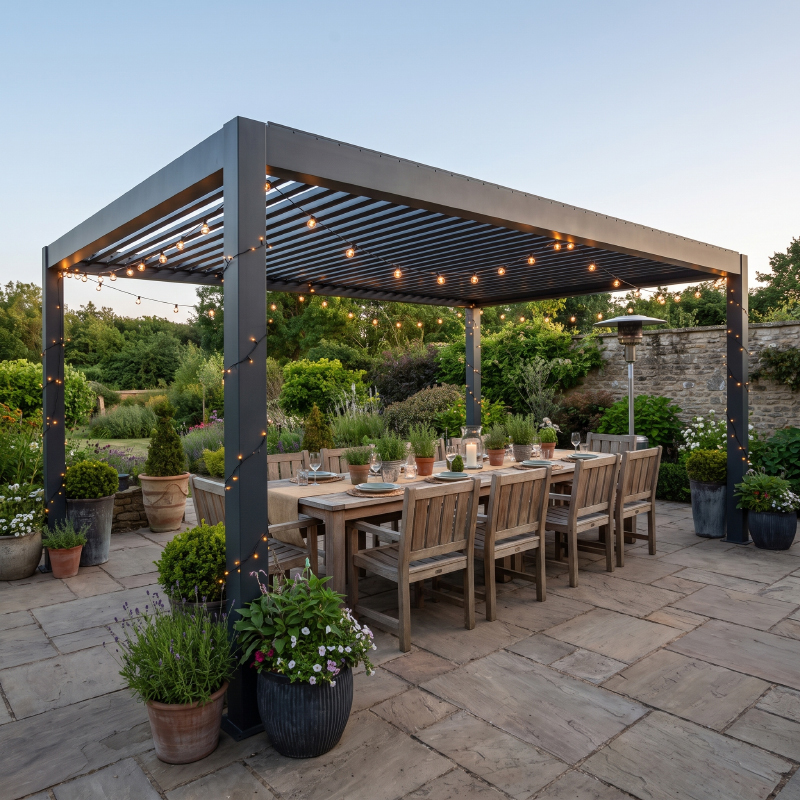 Greenawn Modern Electric Aluminum Pergola Bioclimatic Pergola Gazebo Outdoor Louvered Roof For Outdoor Restaurant Dining Area · image 1