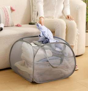 Collapsible Nylon Mesh Pop up Laundry <b>Hamper</b> with Strong Handles Clothes Storage Baskets - Product Image 5