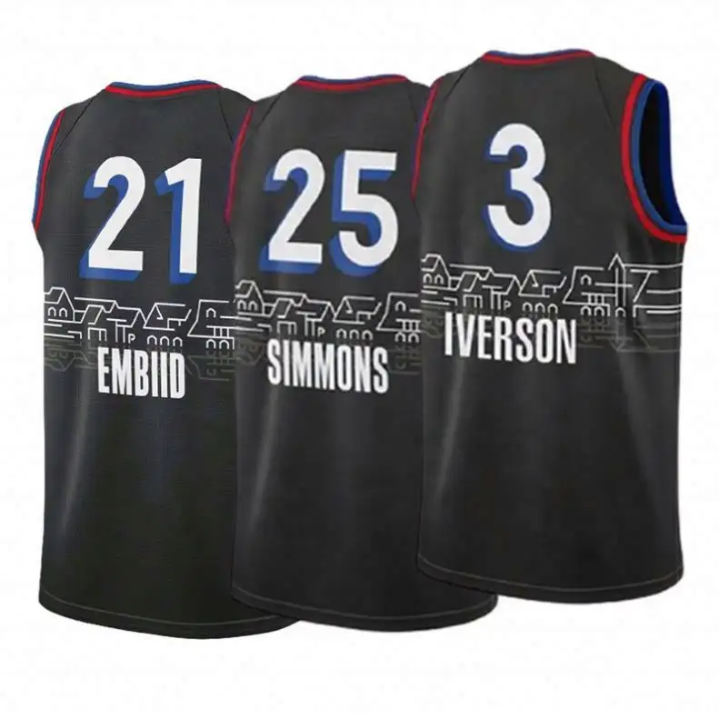 Joel Embiid Ben Simmons Allen Iverson 2020/21 City Edition Best Quality Stitched Jersey