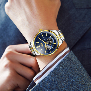 Montre mécanique automatique entièrement personnalisable en acier inoxydable, cadran bleu or blanc, squelette, tourbillon, montre de luxe pour homme d'affaires - Product Image 6