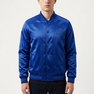 Chaquetas Varsity de Satén Bordadas Personalizadas de Alta Calidad al por Mayor para Hombre, Chaquetas de Béisbol con Cuello Alto y Logotipo Frontal Resistentes al Viento - Product Image 5
