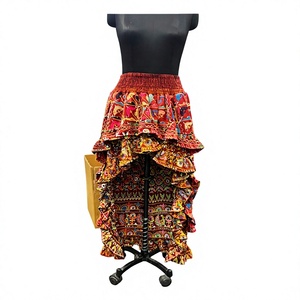 Bohemian Asymmetrical Maxi <b>Skirt</b> Women <b>Elastic</b> <b>Waist</b> Hand Embroidered Ruffles Geometric Pattern Breathable Cotton Ankle ODM - Product Image 4