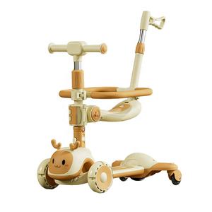 Trottinette pliable 3 en 1 <span class=keywords><strong>pour</strong></span> bébé, hauteur réglable, 3 roues en PU, avec siège et poignée de poussée <span class=keywords><strong>pour</strong></span> enfants - Product Image 4