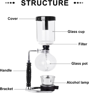 Cafetera de Sifón de Vidrio Borosilicato de <span class=keywords><strong>3</strong></span>/5 Tazas - Cafetera Manual al Vacío con Asa Negra y Filtros de Tela para Uso Doméstico - Product Image 2