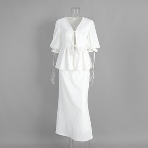 Traje de Falda con Cuello en V y Mangas <span class=keywords><strong>Cortas</strong></span> con Volantes, Nuevo para Verano - Product Image 6