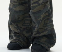 Pantalon Cargo en Denim Robuste Homme, Délavage Vintage Camouflage, Jean Super Baggy Style Street Fashion Rapper, Jean de Créateur