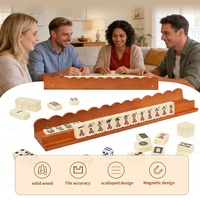 Ensemble de Mahjong Américain de Luxe en Bois Massif Pliable avec Support et Poussoir de Cartes, Ensemble de 4 Pièces Mahjong avec Cadeau Inclus