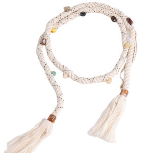 Vente en gros de chaîne de taille tissée à la main pour femmes <span class=keywords><strong>ceinture</strong></span> tressée en <span class=keywords><strong>corde</strong></span> de coton perlée à pompon et accessoires de robe noués - Product Image 5