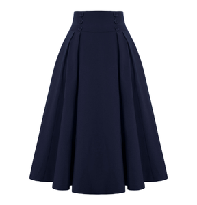 Falda Midi de Mujer con Cintura Natural, Doble Abotonadura, Estilo Vintage Casual, Corte en A, con Pliegues y Bolsillos, Transpirable y Ecológica para Verano - Product Image 6