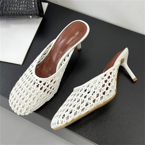 2025 New Style High Quality Women's <b>Toe</b> <b>Heel</b> Mesh Sandals Hollow Woven Sexy Slip-On Slippers for Spring Season - Product Image 3