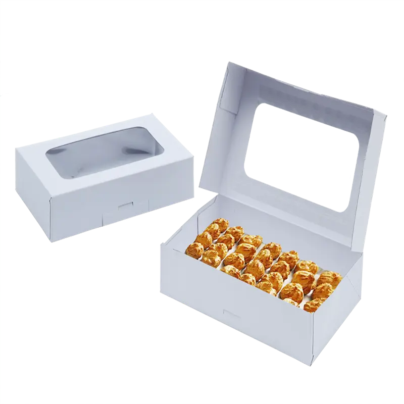Small White Grease Resistant Cookie Box Bakery Box with Window