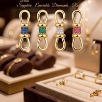 Fermoir mousqueton ovale plaqué or avec pavé de zircons cubiques et double boucle, à verrouillage par vis, pour la fabrication de bijoux