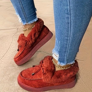 Sepatu bot salju wanita, grosir sepatu bot pendek nyaman kasual musim dingin hangat sol tebal atas Suede merah muda - Product Image 3