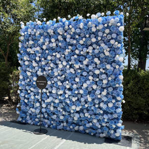 Venta al por mayor enrollar Pared de flores de seda artificial azul blanco rosa flor pared decorativa flor pared telón de fondo decoración boda - Product Image 1