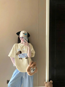 Conjunto Casual con Bordado de Perro x Pantalones Azules Plateados, Muestra Disponible, Patrón de Dibujos Animados, Mezcla de Algodón Tejido + Poliéster - Product Image 6