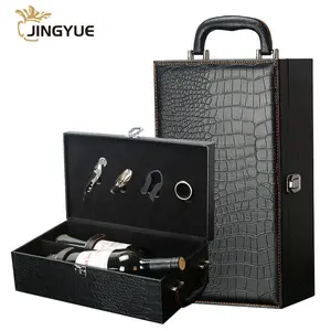 Wholesale Wedding Birthday Present Custom Logo Portable Luxury Leather Wine Glass Gift Box Packaging with Wine Accessories