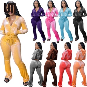 Hàng thanh lý OEM ODM: Xu hướng thời trang nữ Thu Đông - Bộ đồ thể thao hai mảnh áo khoác hoodie chất liệu corduroy và quần phối hợp - Product Image 1