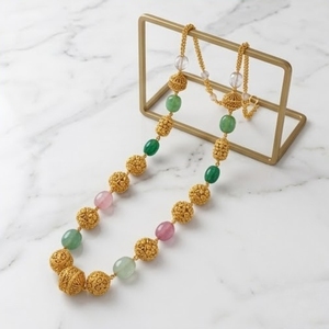 Collar Mala Antiguo de Plata 925 con Cuentas de Piedras Preciosas Multicolores, Joyería Étnica Tradicional, Cadena Larga para Mujer - Product Image 4