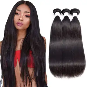 Pacote de cabelo liso alinhado de cutículas, pacote de cabelo humano sedoso, barato brasileiro cabelo liso remy weft máquina