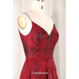 Robe de mariée de soirée moderne Aline col V sans manches à bretelles spaghetti imprimée Nouvelle mariée vin rouge Banquet tempérament fait Satin - Product Image 5