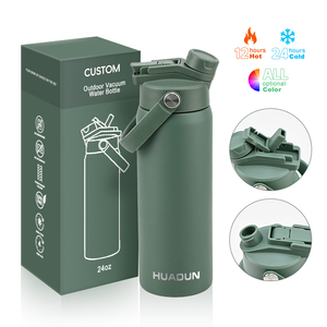 Custom New Design Double Wall Sports Bottle Flask Tumbler 24oz Insulated Stainless Steel Water Bottle with Spout and Straw Lid