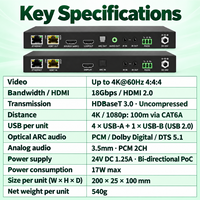 DQINFOS 100M 4K60 HDBT3.0 KVM Extender Kit dengan Konektor USB Bidirectional 24V PoC Transmisi Video Tanpa Kompresi