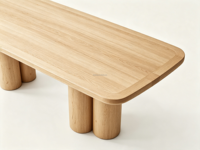 Table à manger rectangulaire FERLY moderne de style mid-century, avec piétement cylindrique, finition brossée, écologique, pour appartement et hôtel