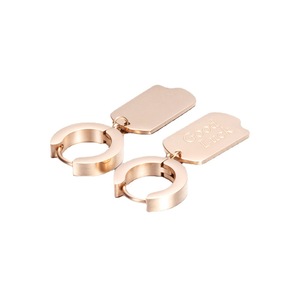 Pendientes de aro de oro rosa con etiqueta de buena suerte, pendientes colgantes para mujer, joyería de moda de acero inoxidable, regalo - Product Image 5