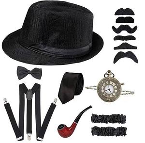 Büyük Gangster Cosplay kostüm <span class=keywords><strong>1920s</strong></span> Mens gangsterler aksesuarları set-fedora Newsboy şapka jartiyer kollukları bağlı papyon - Product Image 6
