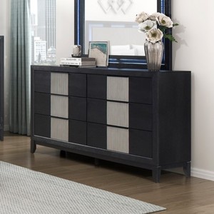 Contemporary 6-Drawer Dresser Charcoal Gray Finish Solid Wood Bedroom Furniture 1pc Storage Cabinet Reeded Front Panels - Product Image 5